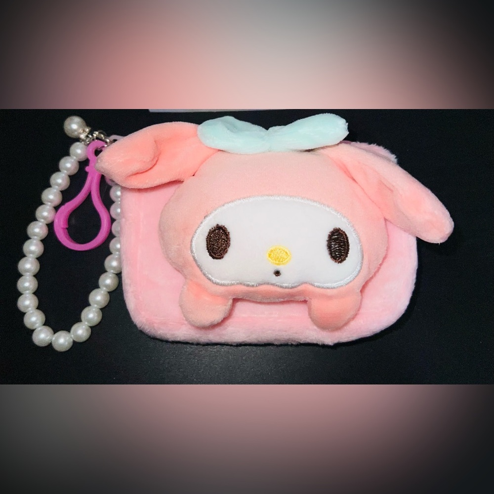 *new* Sanrio My Melody Fluffy Coin Purse Zip Keychain